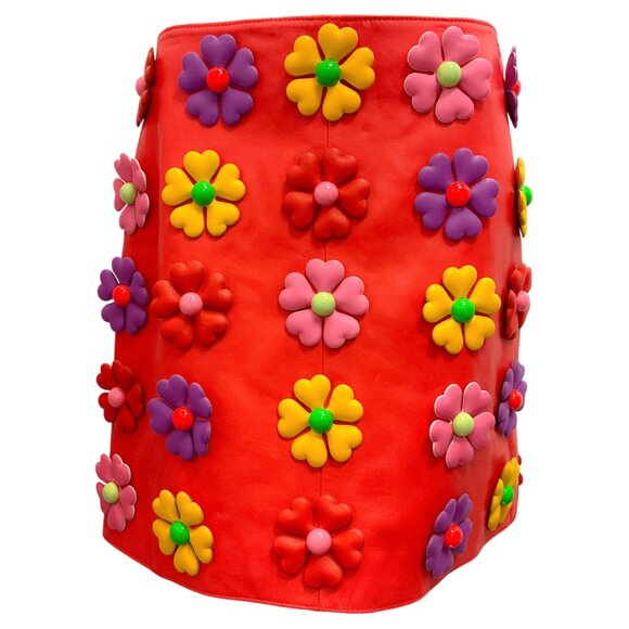 Moschino Dresses & Skirts - Moschino Couture Red Multi 2022 Floral Applique Leather Mini Skirt